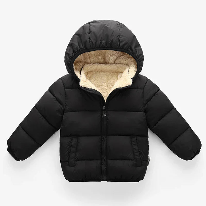 Multivariant Padded Jacket with Hood and Zip for Children-3