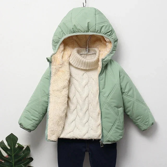 Multivariant Padded Jacket with Hood and Zip for Children-9
